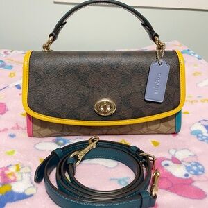 Coach Brown and Yellow Leather Crossbody Bag